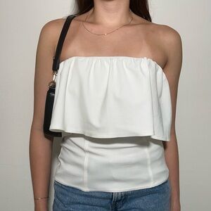 Zara White Ruffle Layered Strapless Tube Top Size Medium